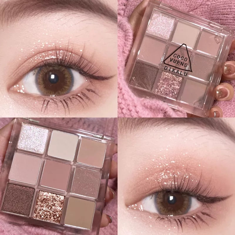NEW2023 Lasting Shimmer Eye Shadow 9 Colors Makeup Palette Glitter Waterproof Glitter Eyeshadow Shimmer High Pigment Cosmetics