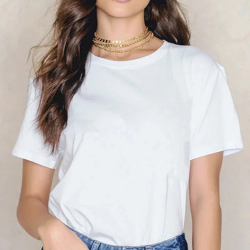 Summer Cotton Women's T-shirt Bottom Basic Fashion Solid Color Women's Short Sleeved Loose Top Shirt High-quality T-shirt
