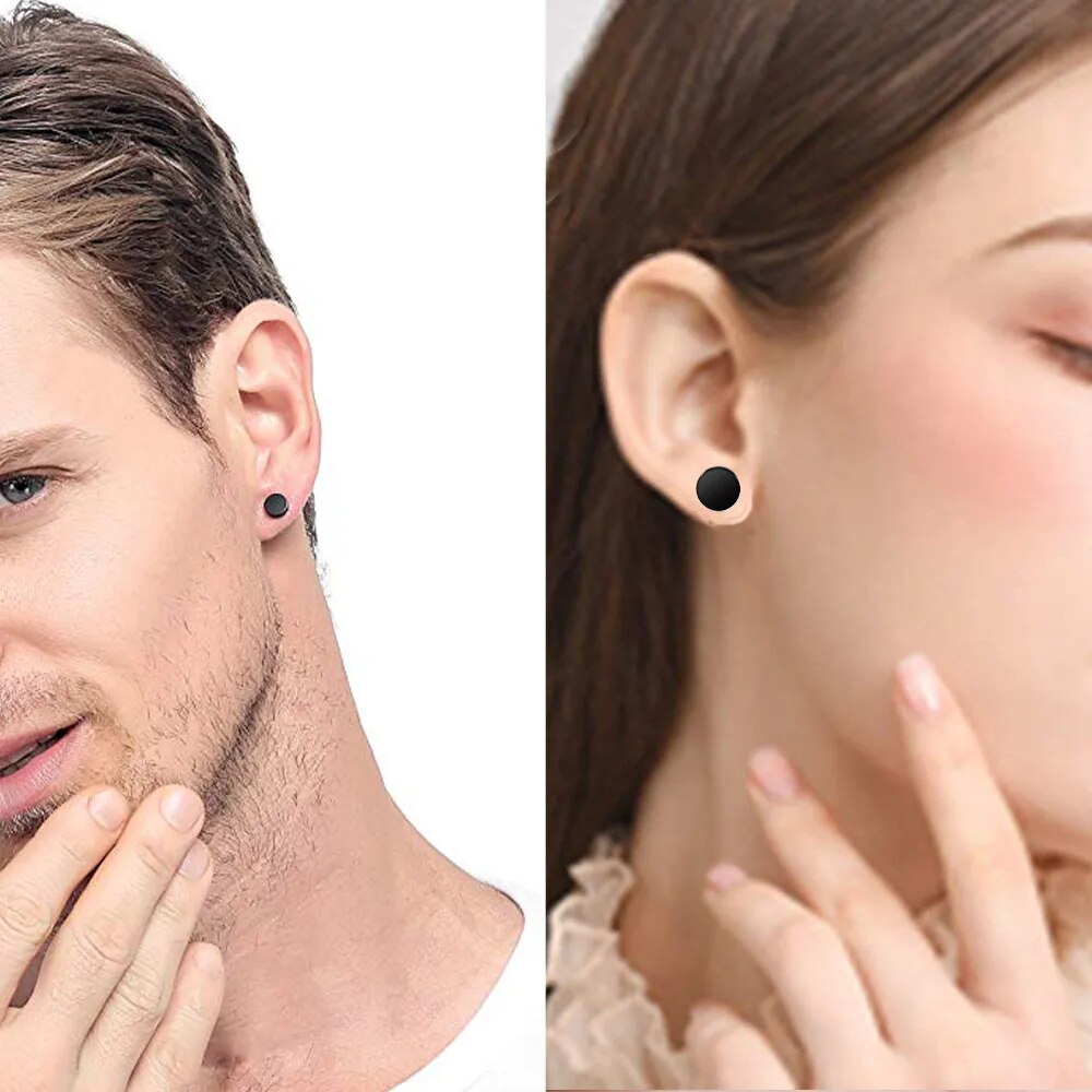 2Pcs/1Pair Gothic Stainless Steel Screw Dumbbell Stud Earrings For Women/Men Hip Hop Rock Hypoallergenic Punk Jewelry