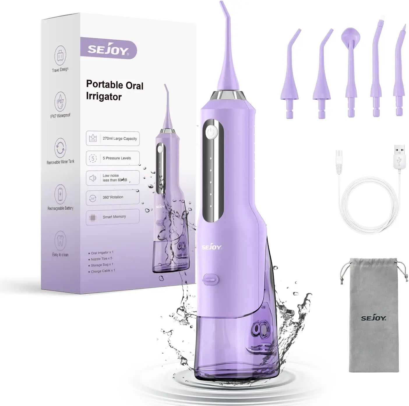 Sejoy Water Flosser Teeth Cleaner Rechargeable Waterproof Portable Cordless Dental Oral Irrigator, Water flossers for Teeth