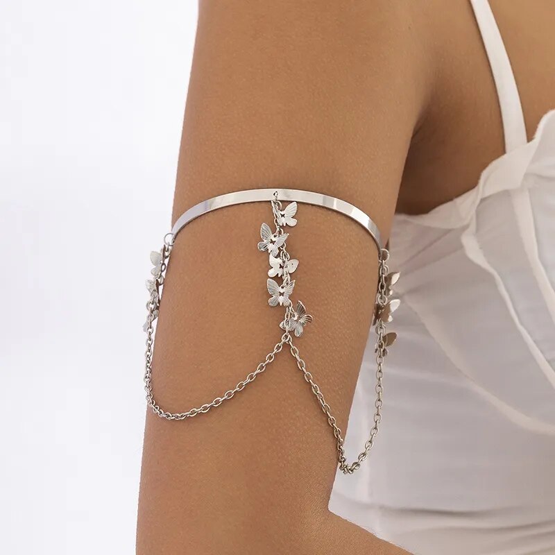 Bohemian Butterfly Tassel Pendants Bracelet Arm Chain Hollow Out Geometric Pattern Retro Arm Cuff Bangle Beach Body Bracelets