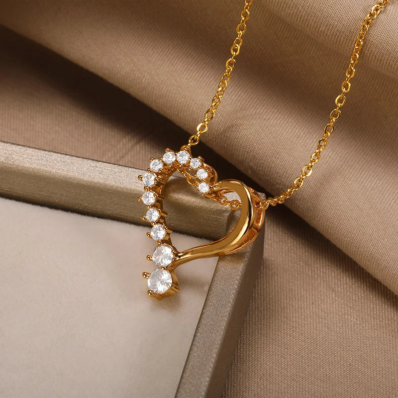 Punk Cuban Chain Heart Necklace For Women Hip Pop Stainless Steel Choker Fashion Wedding Party Jewelry Gift