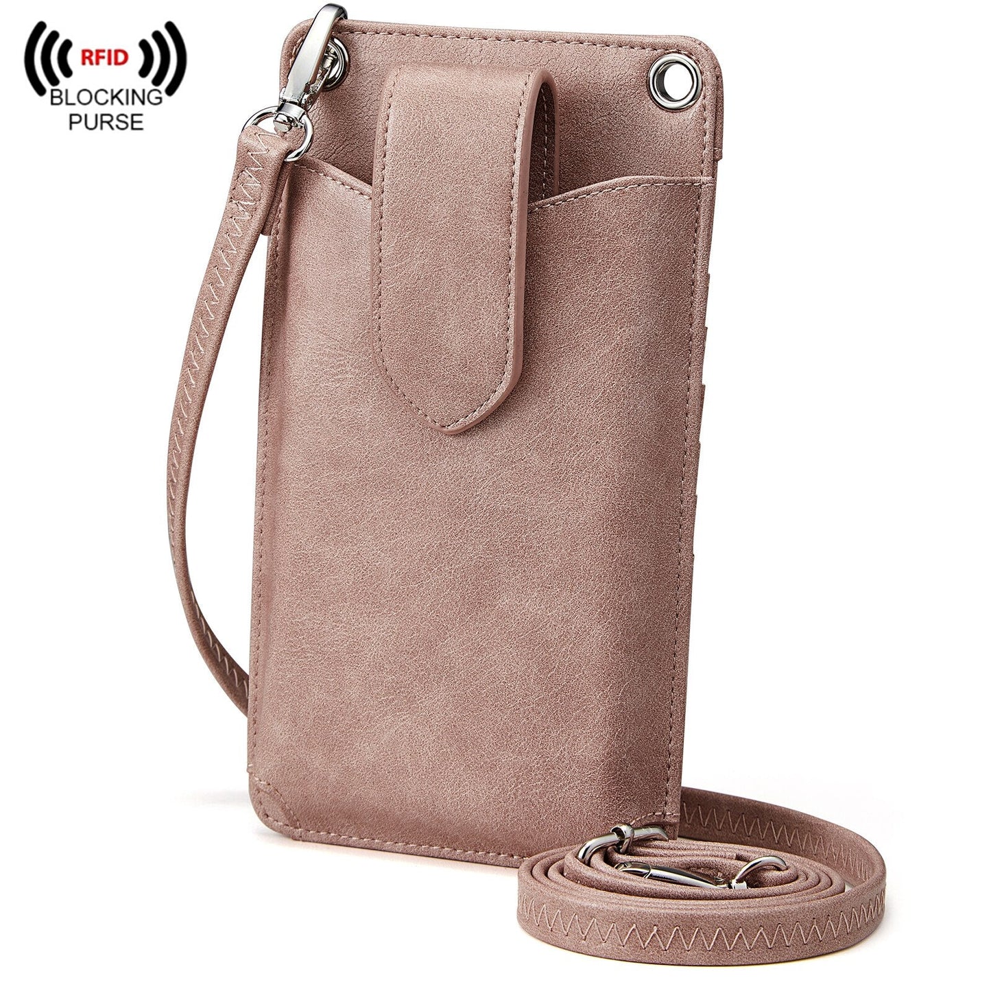 S-ZONE Women Crossbody Cell Phone Purse Wallet Faux Leather Lanyard Case with RFID Blocking