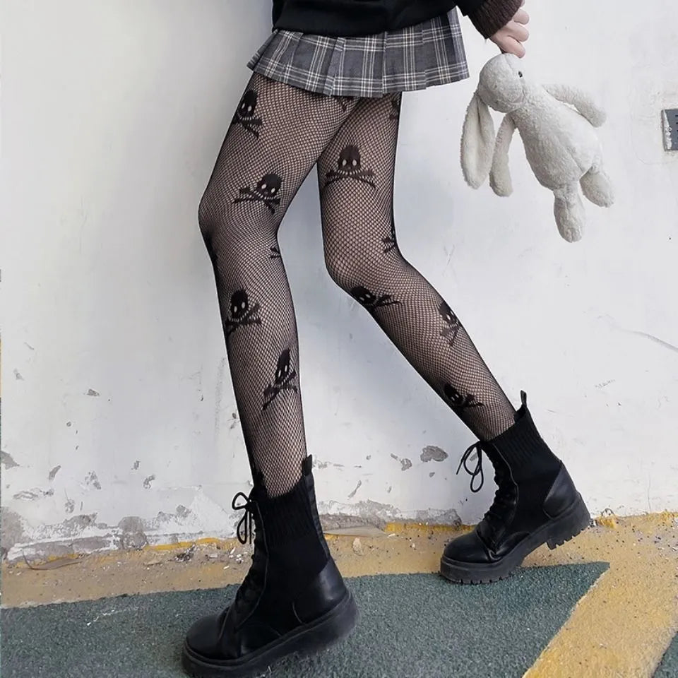 Lolita Cute Pentacle Print Tights Women Sexy Gothic Punk Magical Five-Pointed Star Mesh Fish Net Pantyhose Body Stockings