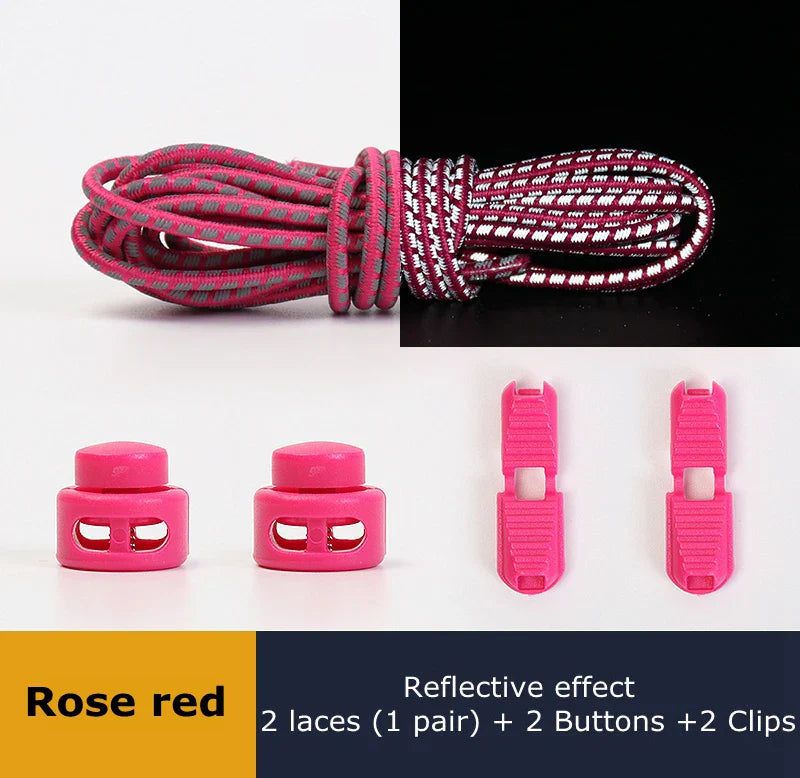 1 Pair Elastic Shoelaces Reflective Push The Spring Lock No Tie Shoe Laces Used For Sneakers Hiking Shoes Lazy Lace Round