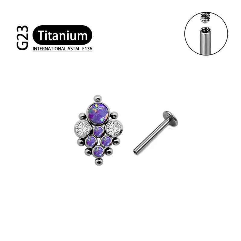 Titanium G23 Zircon Opal CZ Labret Internally Threaded Earring Helix Tragus Cartilage Prevent-allergies Ear Piercing Jewelry