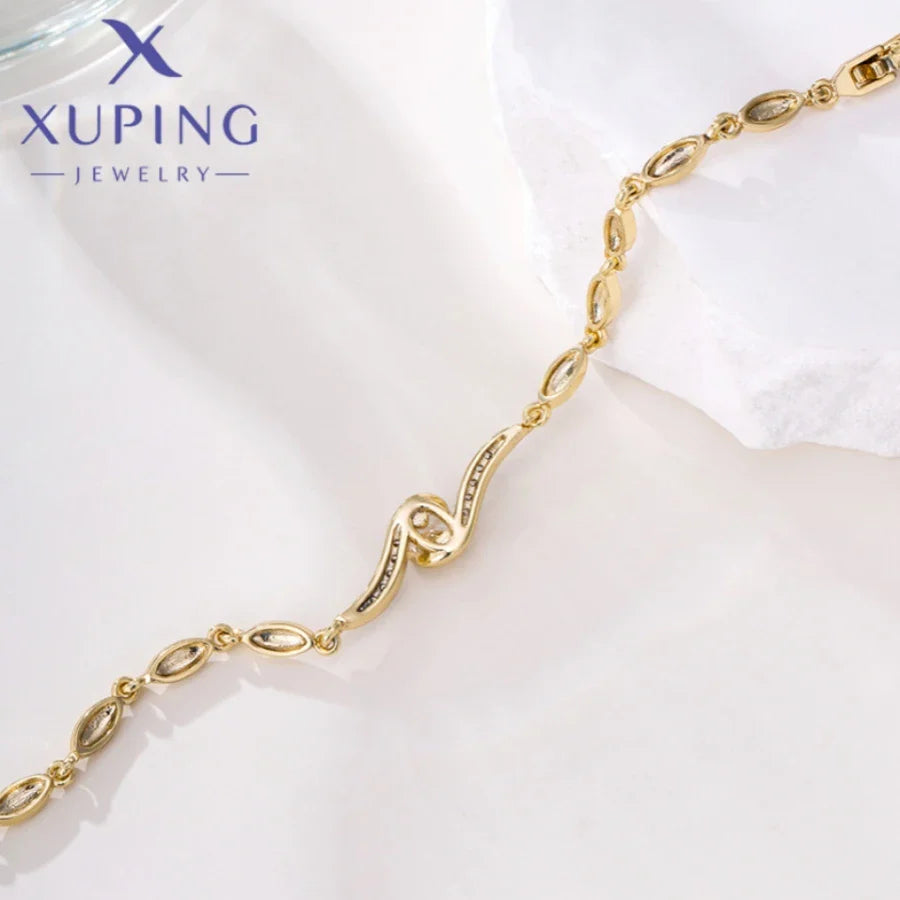 Xuping Jewelry Trendy Exquisite Elegant Simple Shape Women's Bracelet Light Gold Color Birthday Christmas Gifts X000925255