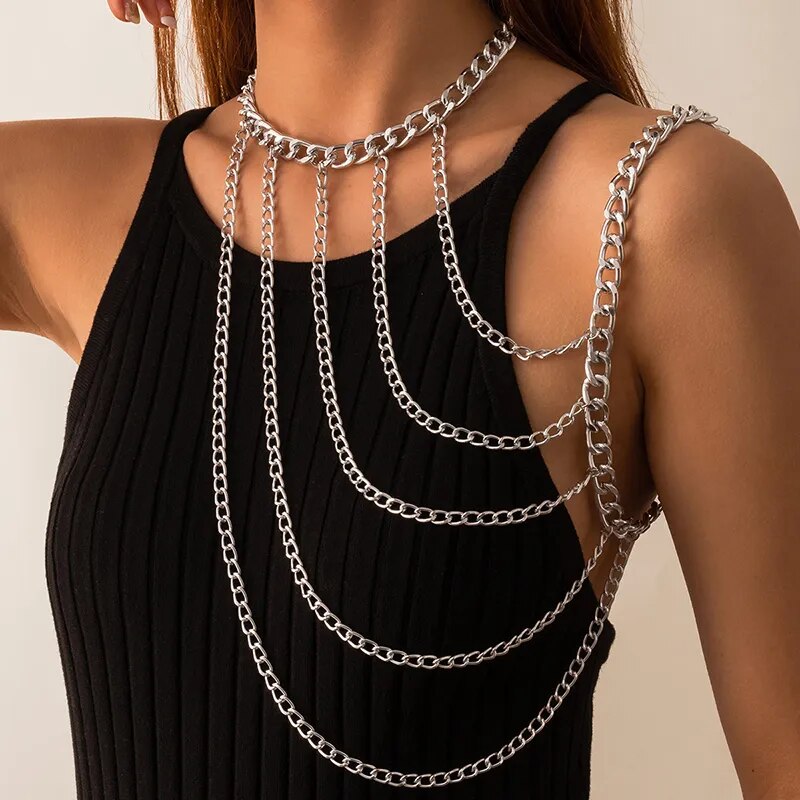 New Fashion Trend Halter Chain Clavicle Necklace Sexy Geometry U-shaped Tassel One-shoulder Body Chain for Party Woman Jewelry