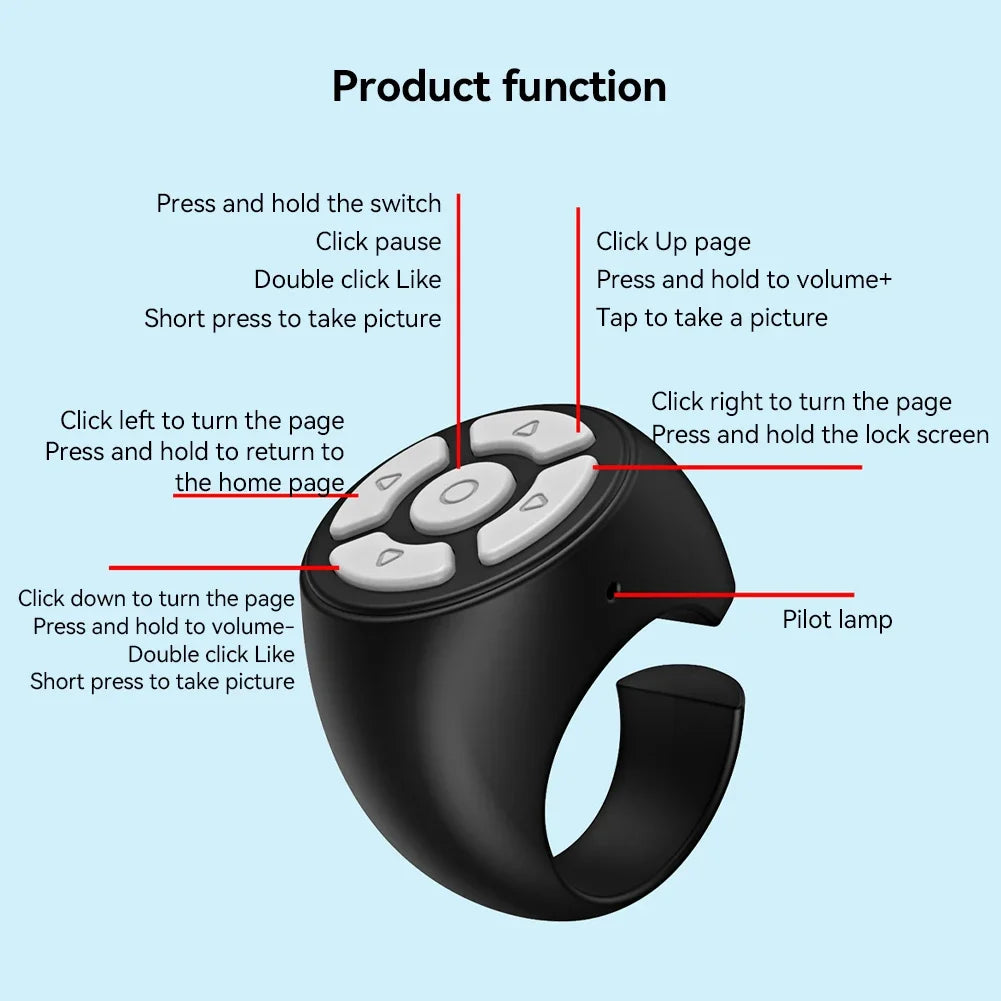 Scrolling Ring Wireless Finger Shutter Remote Control Page TurnerMobile Phone Controller Bluetoothcompatible For Home Travel Car