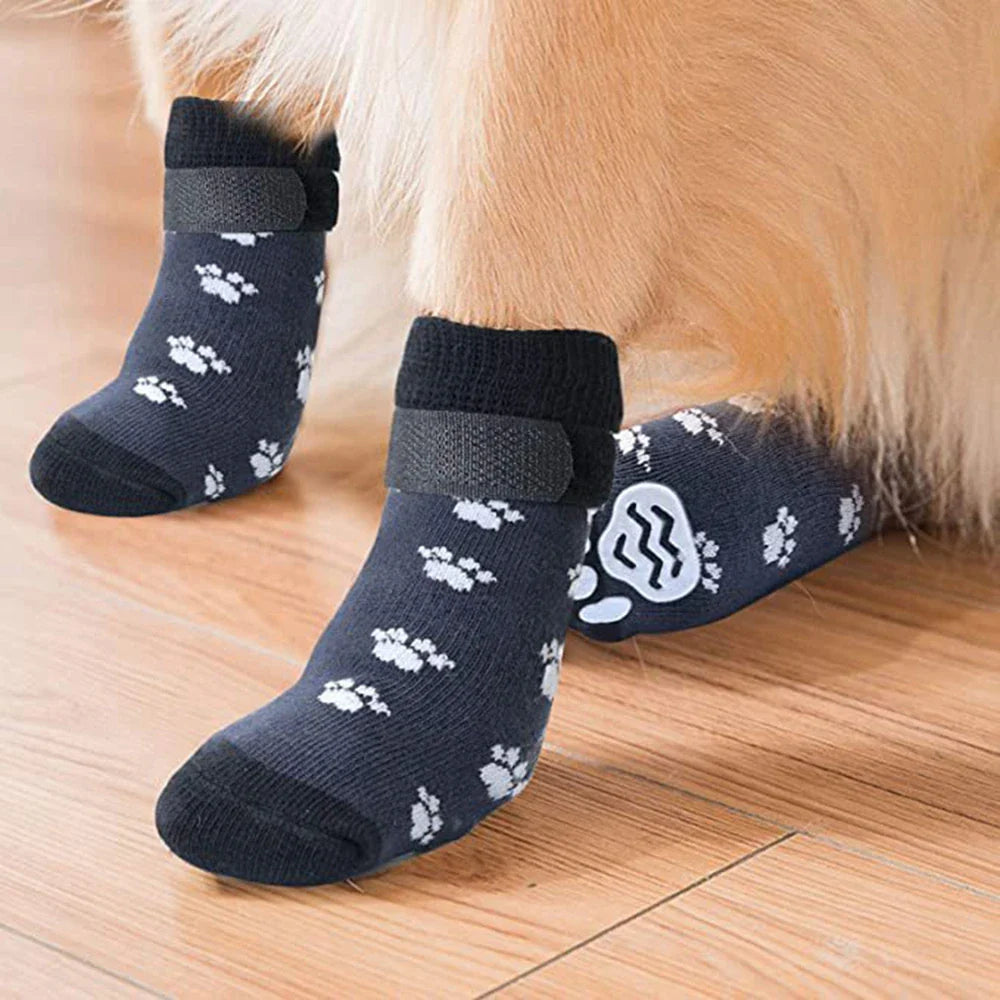 4pcs Anti-Slip Pet Dog Cat Socks with Adjustable Straps for Pets Paw Protector for Small Medium Dogs Puppy Dog Shoes Indoor Wear