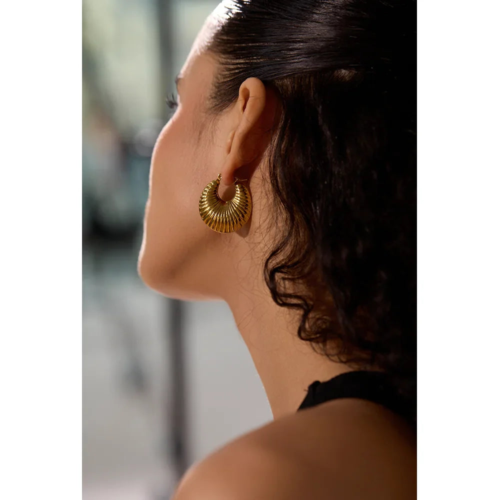 Yhpup 30mm Round Metal Hollow Chunky Hoop Earrings for Women Gold Color Stainless Steel Statement Fashion Jewelry Waterproof