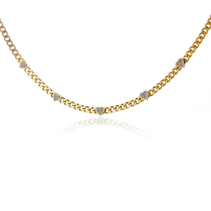 Punk Cuban Chain Heart Necklace For Women Hip Pop Stainless Steel Choker Fashion Wedding Party Jewelry Gift