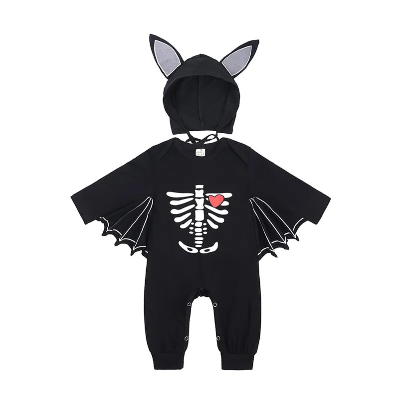 2023 Baby Halloween Cosplay Costume Solid Print Hat+Romper Bag Bone Pumpkin Bodysuit Gift Boy Girl Disguise Vampire Clothes