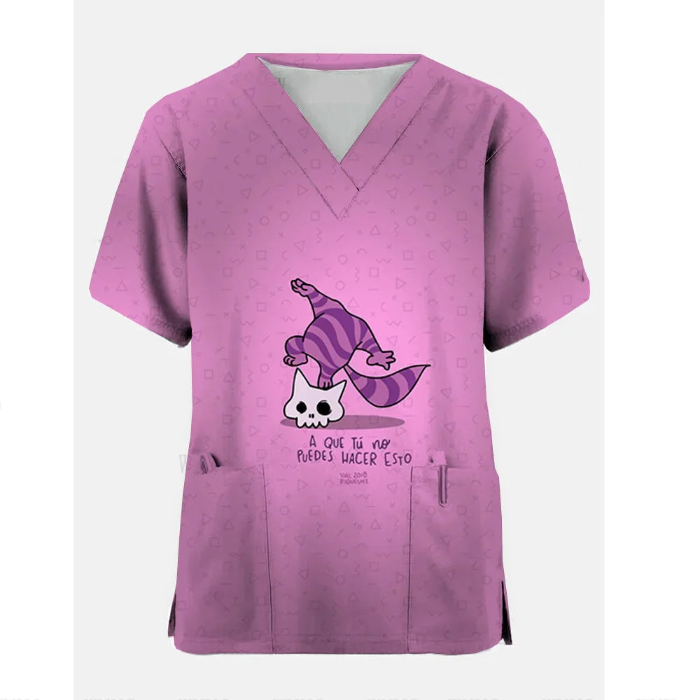 Disney Cheshire Cat Uniform Blouse Women Pullovers Nurse Uniform Working Casual Tops Scrub Nursing Nurse Medical Uniforms Shirts