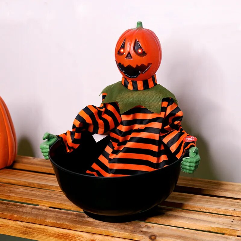 Halloween Electric Toy Candy Bowl with Jump Skull Hand Scary Eyes Party Creepy Decoration Haunted Skull Bowl Ktv Bar Horror Prop