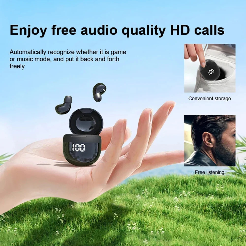 SK18 Mini Invisible Headphones Wireless Bluetooth 5.3 Headphones Bass Sleeping Headphones with Microphone Noise Cancellation HD