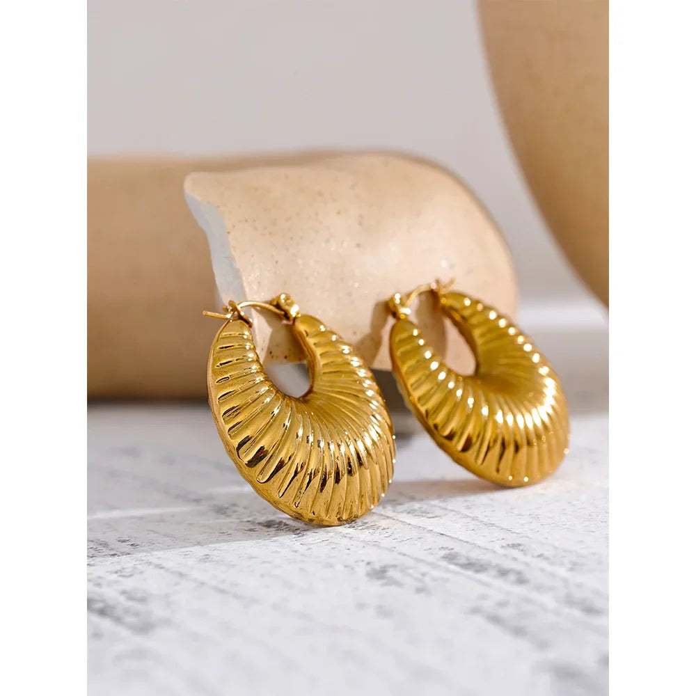 Yhpup 30mm Round Metal Hollow Chunky Hoop Earrings for Women Gold Color Stainless Steel Statement Fashion Jewelry Waterproof