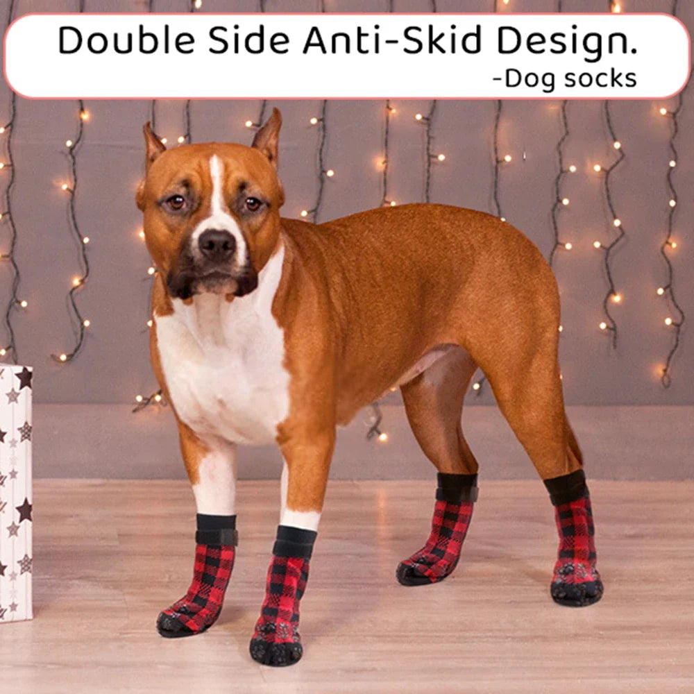4pcs Anti-Slip Pet Dog Cat Socks with Adjustable Straps for Pets Paw Protector for Small Medium Dogs Puppy Dog Shoes Indoor Wear