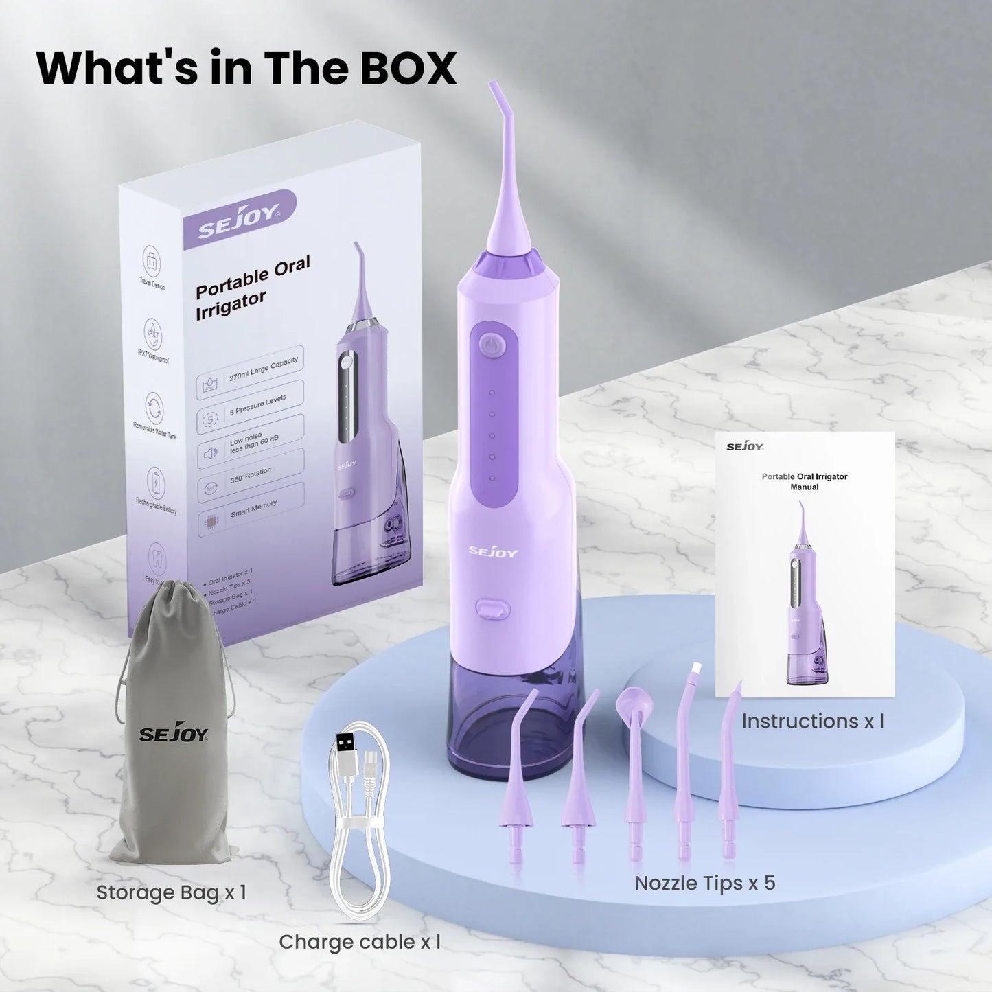 Sejoy Water Flosser Teeth Cleaner Rechargeable Waterproof Portable Cordless Dental Oral Irrigator, Water flossers for Teeth