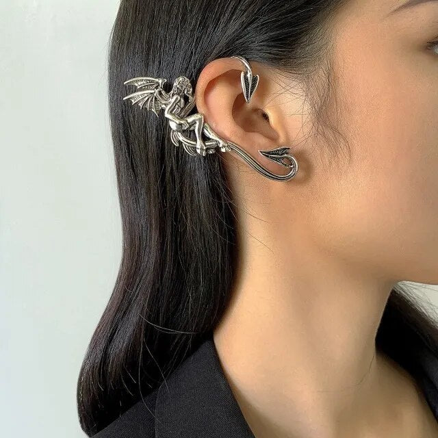 Punk Fairy Ear Cuff Earring Dark Elf Ear Clip No Piercing Earrings For Women Silver Color Goth Halloween Earcuff Jewelry