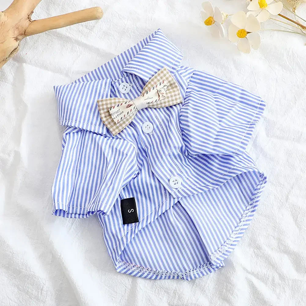 2024 Dog Clothes Bowknot Striped Shirts for Dogs Clothing Cat Small Thin Summer Blue Fashion Boy Girl Chihuahua Pet Products