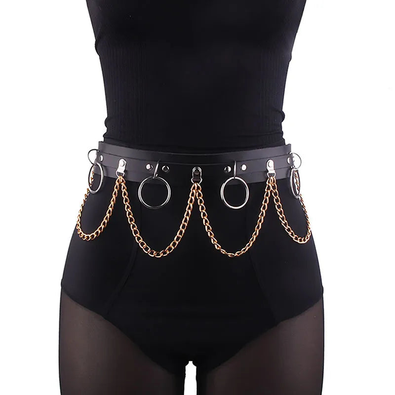 Sexy Women Gothic Hiphop Belt With Chain Harajuku Punk Style Jk Waist Adjustable Disco Dancing Pu Dress Jeans Waist Chain
