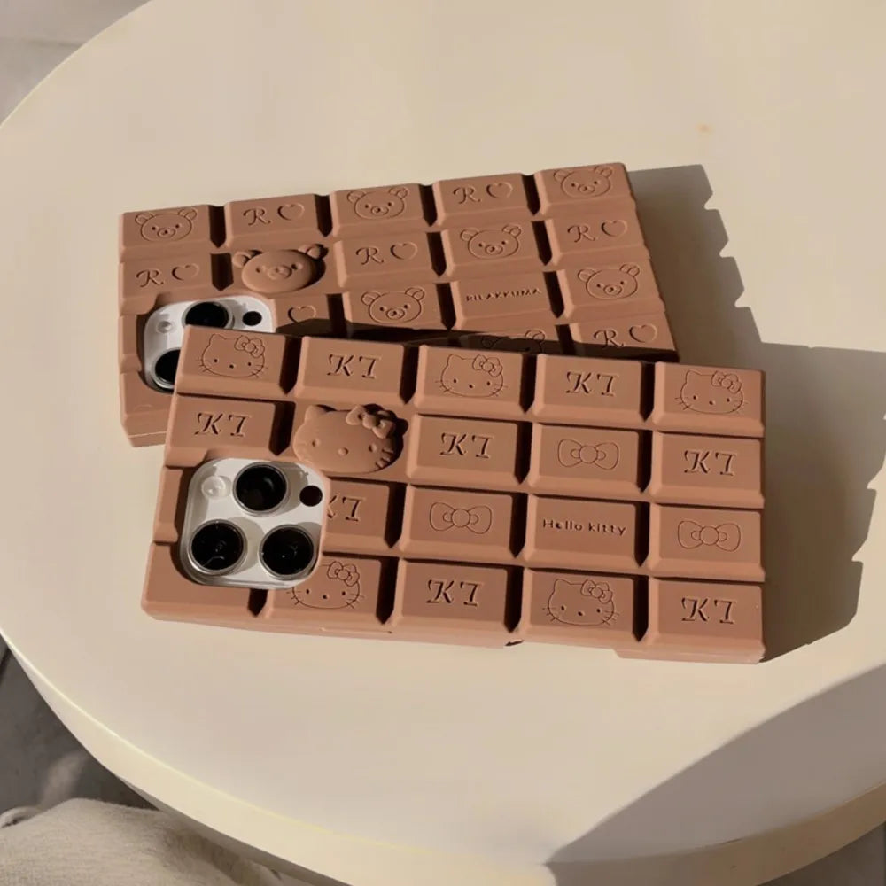 Cartoon Chocolate Hello Kitty Rilakkuma Bear Phone Case Funny Soft Silicone Cover For 16 15 14 Plus 13 12 11 Pro Max X XR Xs Max