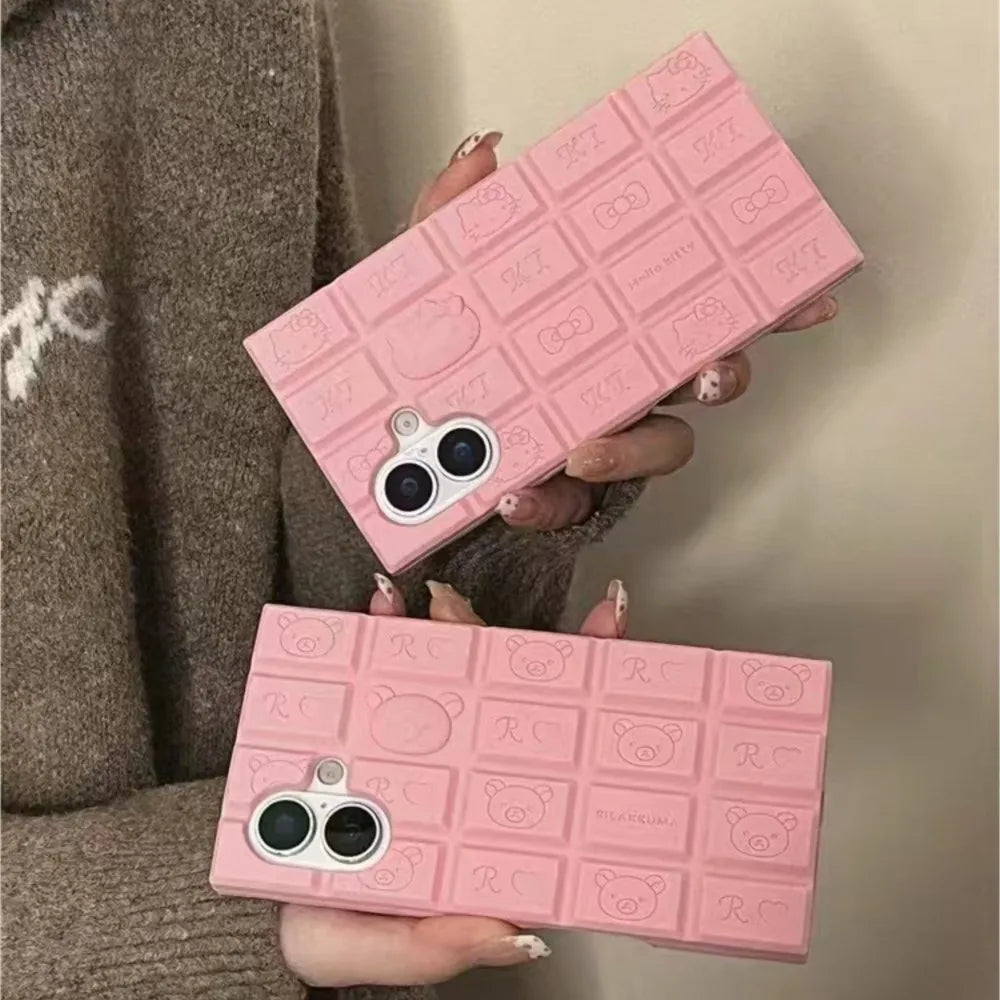 Cartoon Chocolate Hello Kitty Rilakkuma Bear Phone Case Funny Soft Silicone Cover For 16 15 14 Plus 13 12 11 Pro Max X XR Xs Max