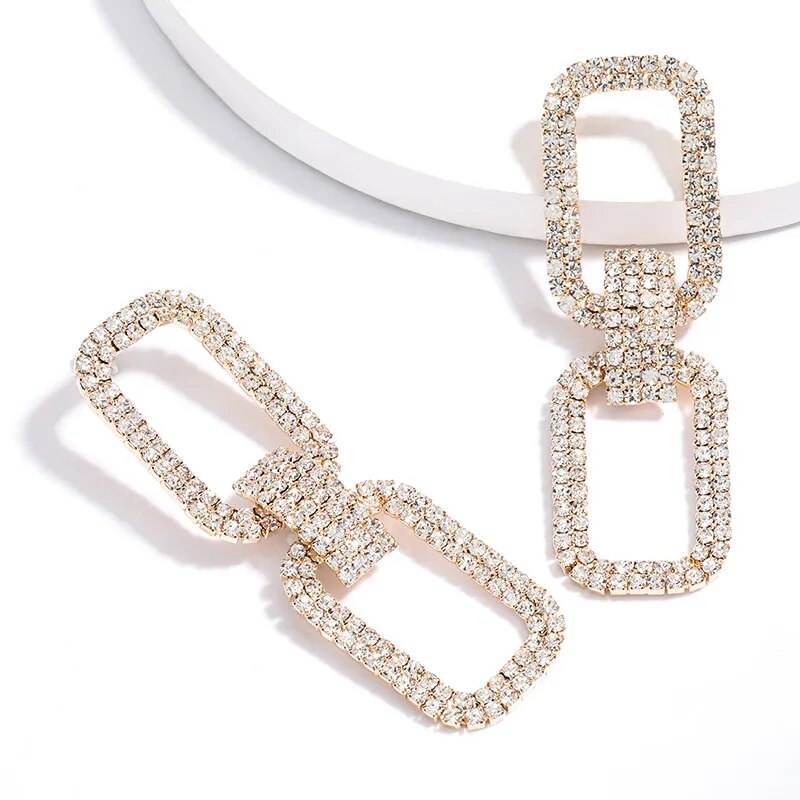 Fashion New Shiny Double-Sided Hanging Hollow Rhinestone Earrings Pendant Temperament women's Jewelry