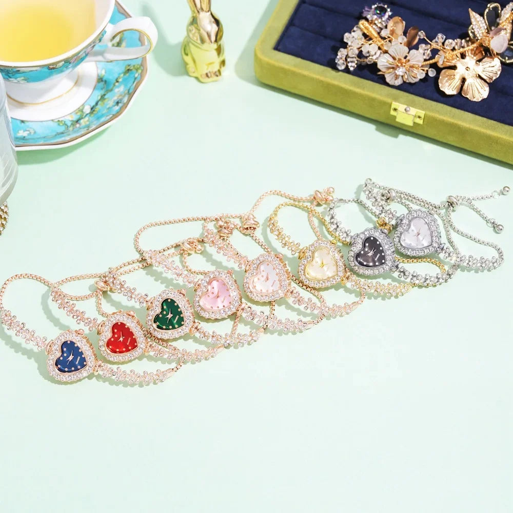 Heart Shape Small Dial Women's Bracelet Watch Quartz Wristwatch Retractable Chain Strap Watch Wholesale relogio reloj mujer