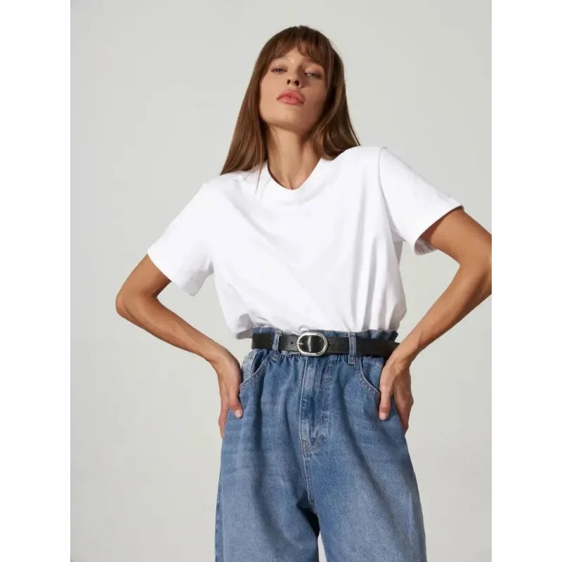 Summer Cotton Women's T-shirt Bottom Basic Fashion Solid Color Women's Short Sleeved Loose Top Shirt High-quality T-shirt