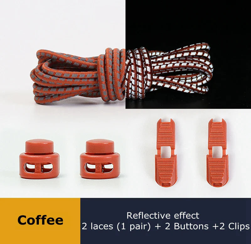1 Pair Elastic Shoelaces Reflective Push The Spring Lock No Tie Shoe Laces Used For Sneakers Hiking Shoes Lazy Lace Round