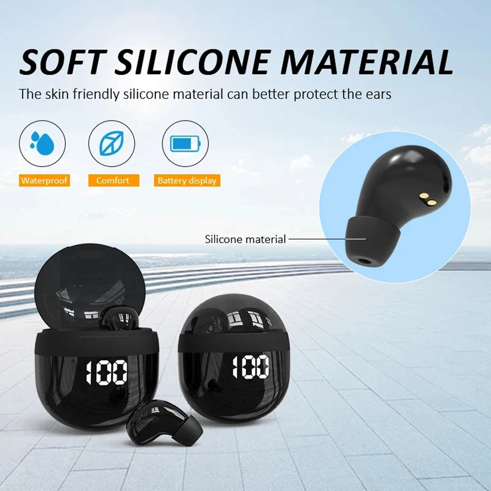 SK18 Mini Invisible Headphones Wireless Bluetooth 5.3 Headphones Bass Sleeping Headphones with Microphone Noise Cancellation HD