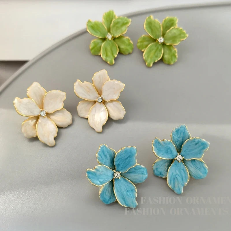 Modern Jewelry 925 Silver Needle Red Flower Earrings Spring Summer Style Popular Design Big Stud Earrings For Women Girl Gift