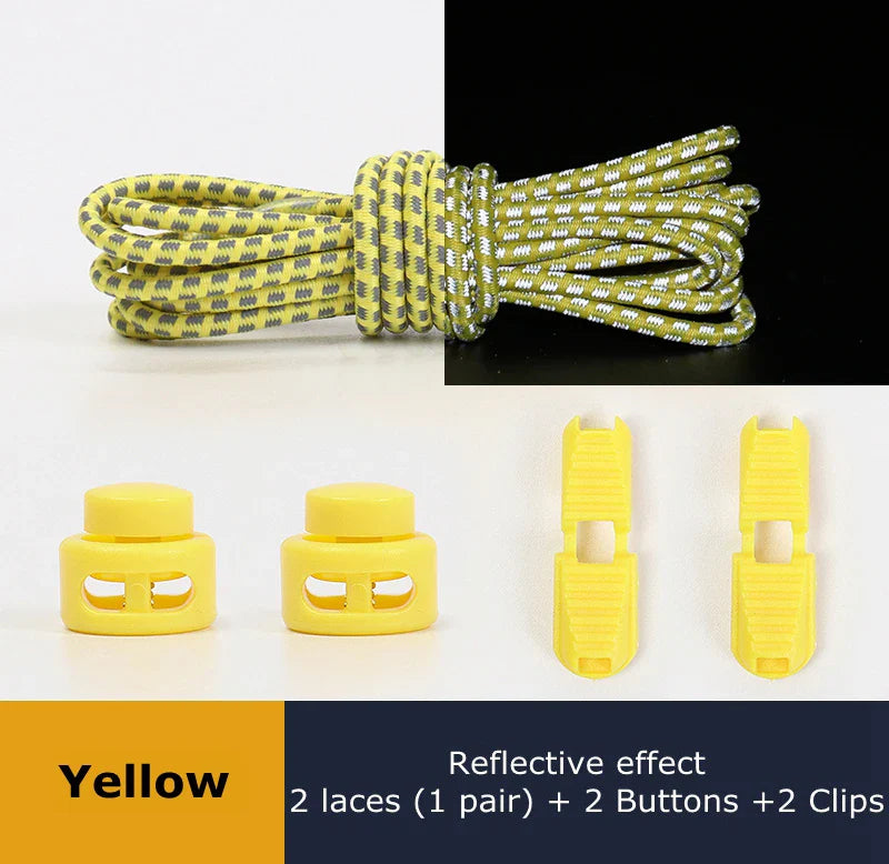 1 Pair Elastic Shoelaces Reflective Push The Spring Lock No Tie Shoe Laces Used For Sneakers Hiking Shoes Lazy Lace Round