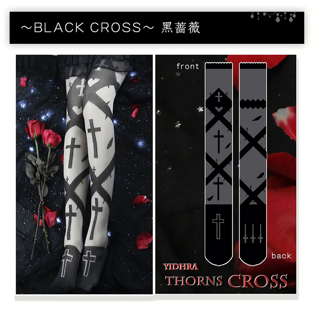 Women's Knee Stockings Dream Witch Thorns Cross Summer Lolita Socks Two-Dimensional Long Thighs Sexy Halloween Stockings Cosplay