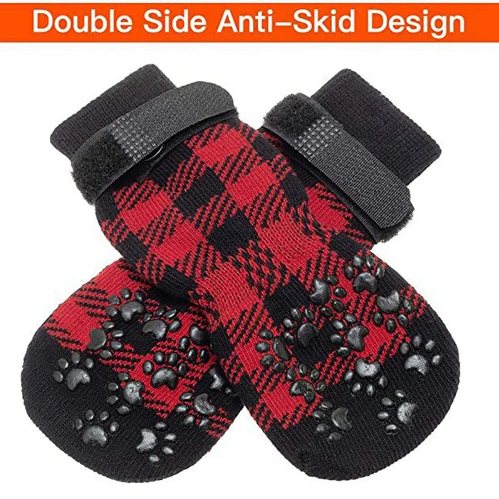 4pcs Anti-Slip Pet Dog Cat Socks with Adjustable Straps for Pets Paw Protector for Small Medium Dogs Puppy Dog Shoes Indoor Wear