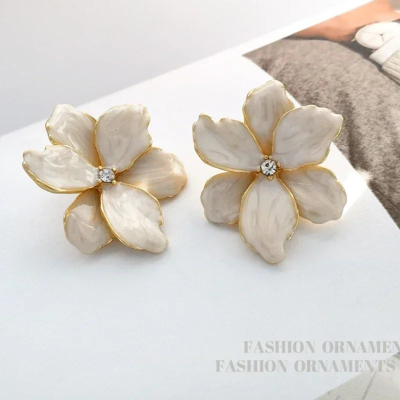 Modern Jewelry 925 Silver Needle Red Flower Earrings Spring Summer Style Popular Design Big Stud Earrings For Women Girl Gift