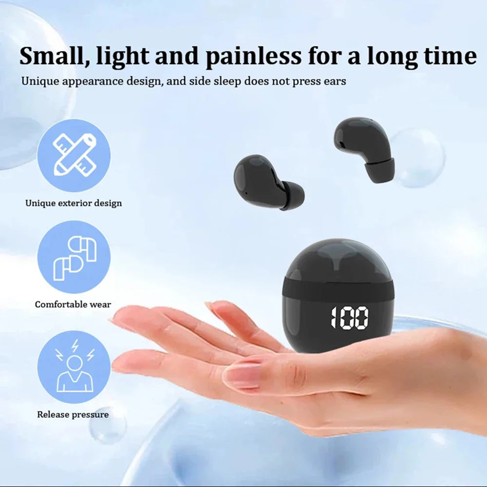 SK18 Mini Invisible Headphones Wireless Bluetooth 5.3 Headphones Bass Sleeping Headphones with Microphone Noise Cancellation HD