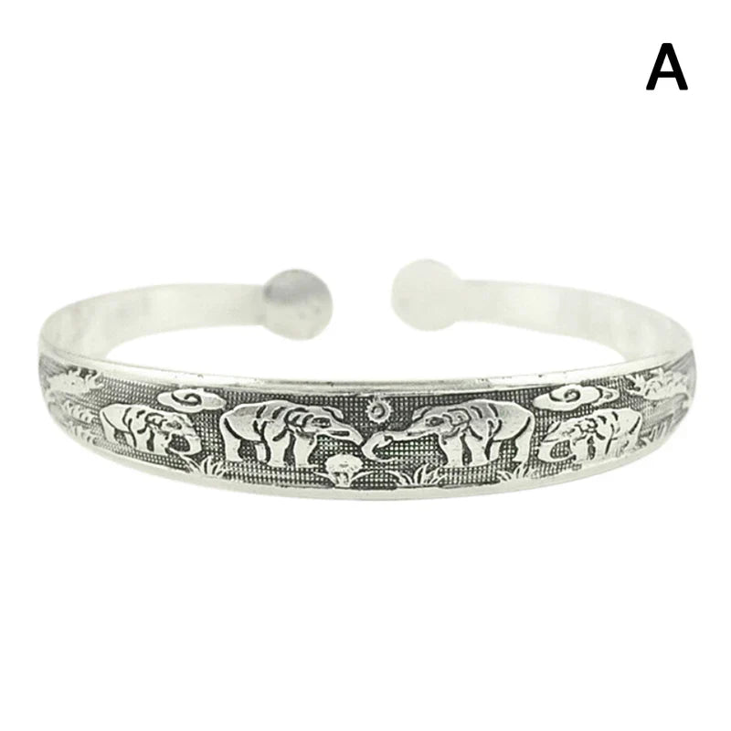 Retro Opening Bracelet Jewelry Vintage Tibetan Silver Totem Carved Bangle Cuff