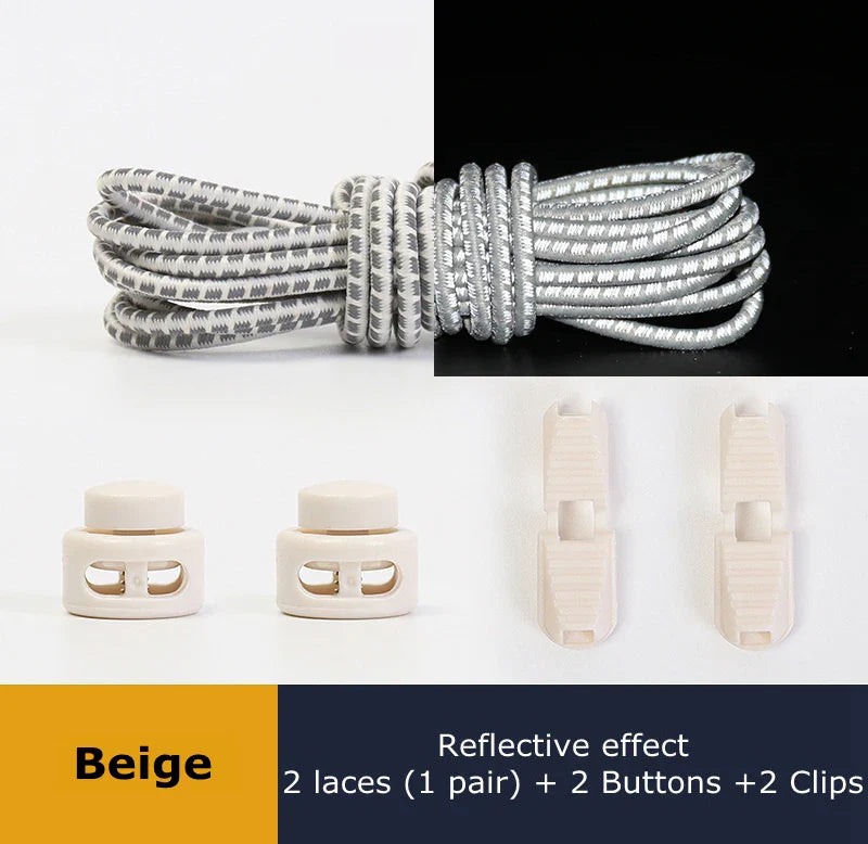 1 Pair Elastic Shoelaces Reflective Push The Spring Lock No Tie Shoe Laces Used For Sneakers Hiking Shoes Lazy Lace Round