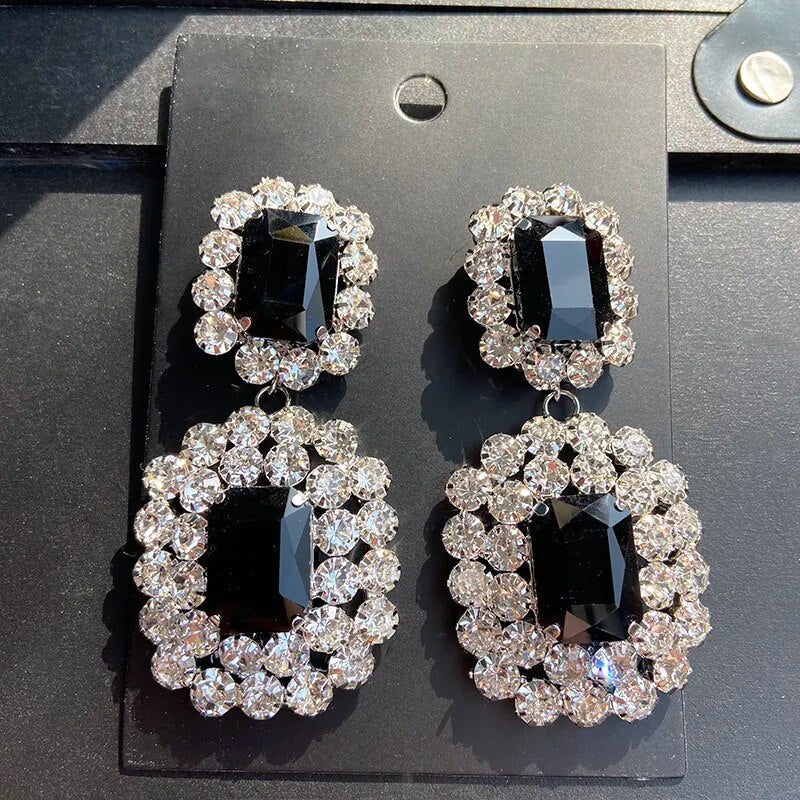 Fashion New Shiny Double-Sided Hanging Hollow Rhinestone Earrings Pendant Temperament women's Jewelry