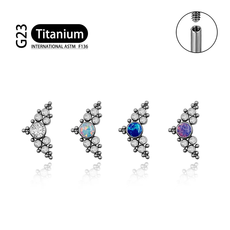 Titanium G23 Zircon Opal CZ Labret Internally Threaded Earring Helix Tragus Cartilage Prevent-allergies Ear Piercing Jewelry
