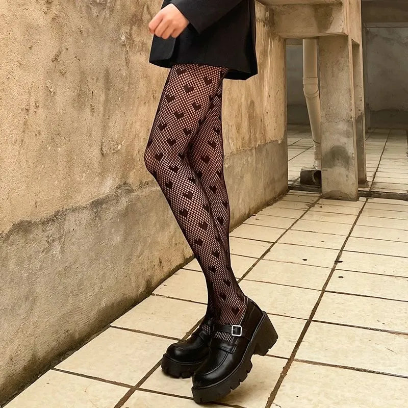 Lolita Cute Pentacle Print Tights Women Sexy Gothic Punk Magical Five-Pointed Star Mesh Fish Net Pantyhose Body Stockings