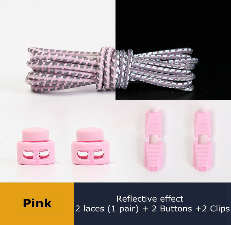 1 Pair Elastic Shoelaces Reflective Push The Spring Lock No Tie Shoe Laces Used For Sneakers Hiking Shoes Lazy Lace Round