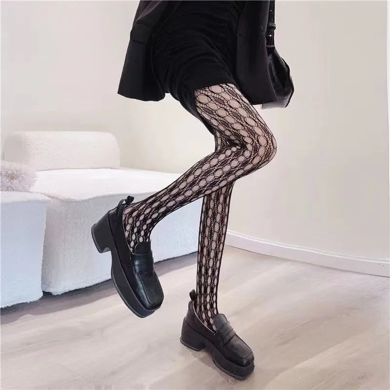 Lolita Cute Pentacle Print Tights Women Sexy Gothic Punk Magical Five-Pointed Star Mesh Fish Net Pantyhose Body Stockings