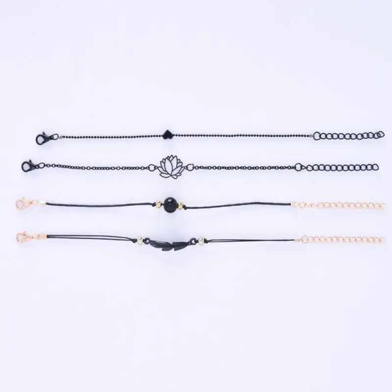 4pcs Bracelet Set Ladies Dark Wind Alloy Spray Paint Leaves Lotus Flower Peach Heart Accessories Combination Jewelry