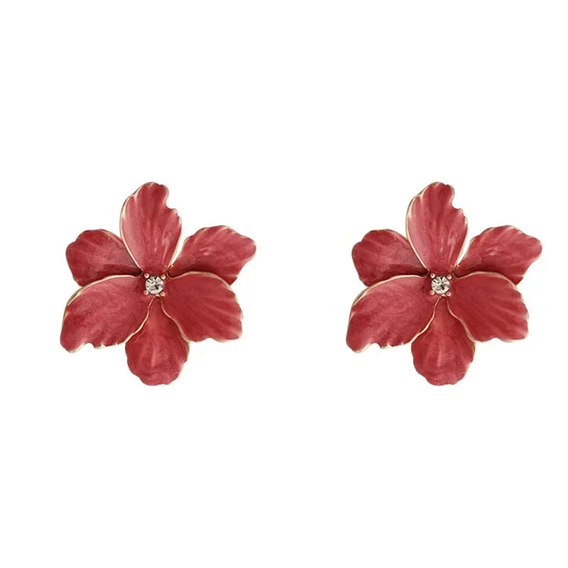 Modern Jewelry 925 Silver Needle Red Flower Earrings Spring Summer Style Popular Design Big Stud Earrings For Women Girl Gift