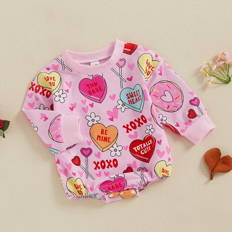 2024-09-19 Lioraitiin 0-18M Newborn Baby Girl Spring Romper Long Sleeve Round Neck Heart Lollipop Print Jumpsuit Outfit