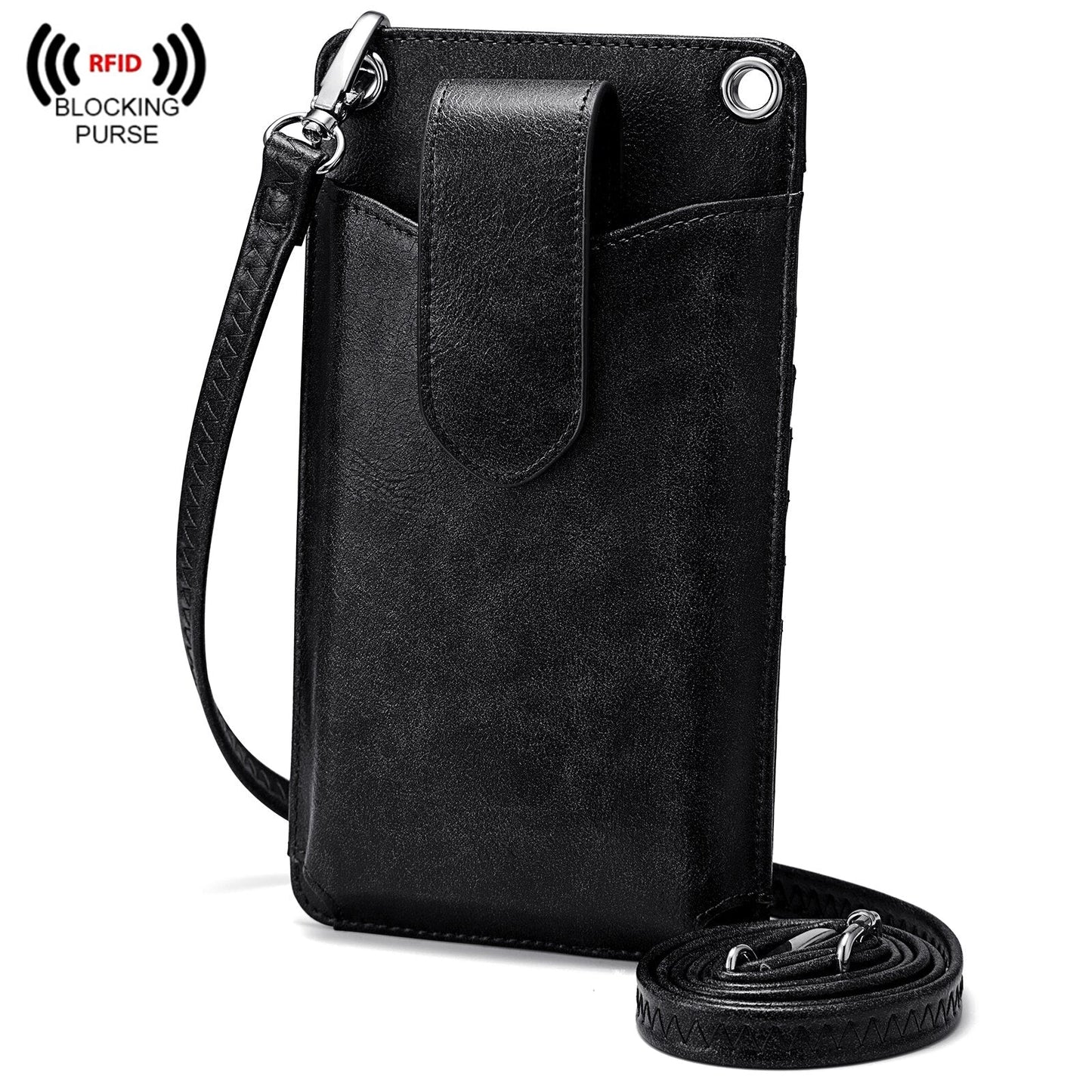 S-ZONE Women Crossbody Cell Phone Purse Wallet Faux Leather Lanyard Case with RFID Blocking
